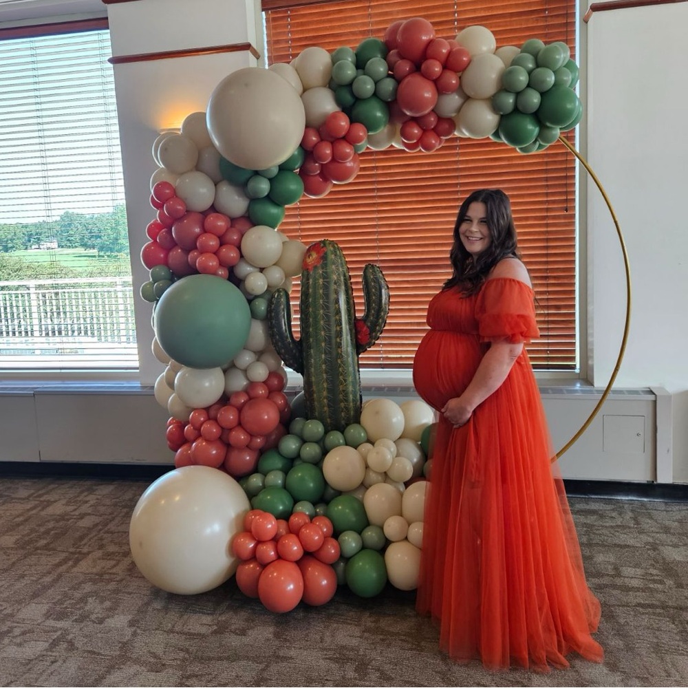 Burnt orange off shoulder tulle dress